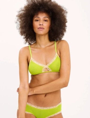 Understatement Underwear Mesh Lace Trim Triangle Bralette - Green - XS