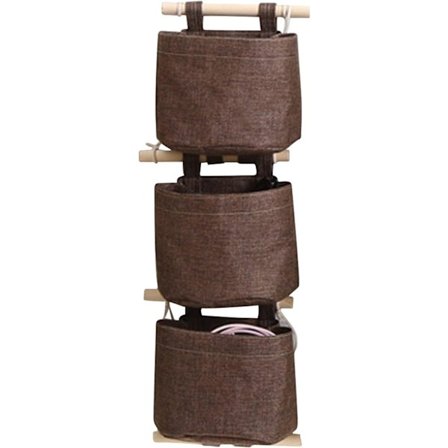 Veggmontert oppbevaringspose, vanntett over dør oppbevaringsorganisator, bomullslin stoff hengende lommeorganisator for soverom, bad(Mørk kaffe)