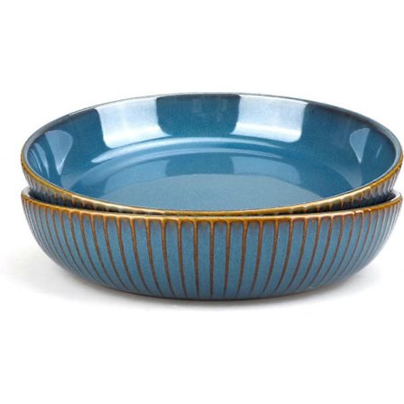 21 cm Djup Tallrik, Keramisk Salladsskål, Set med 2 Mattallrikar, Blå QGD