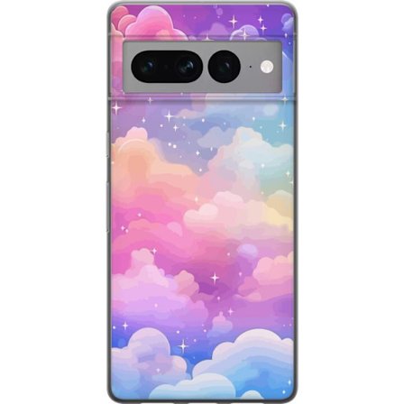Kompatibelt Mobildeksel til Google Pixel 7 Pro Søt enhjørning med regnbuefarget hår mot en stjernebelagt pastellbakgrunn i kawaii-stil