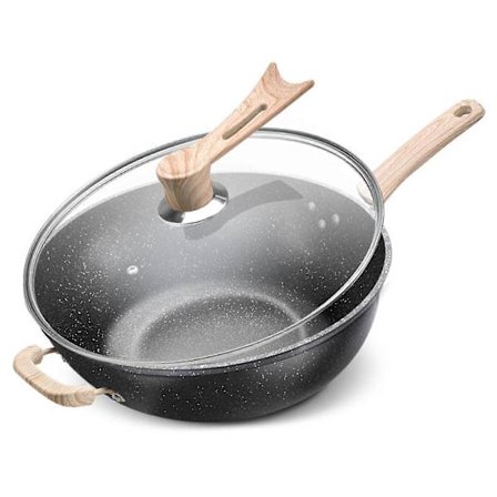 Stekpanna med lock non-stick granit liten stekpanna wok multifunktionell lätt att rengöra för kök
