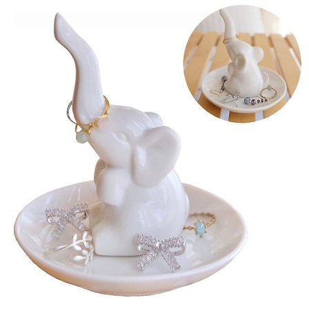 Vit tallrik, guld elefant smycken tallrik, vit keramik