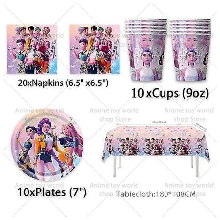 KPop Demon Hunters Barnkalas Set – Tallrikar, Muggar, Ballonger, Tårtdekorationer, Dukar, Bordsdekorationer Set A