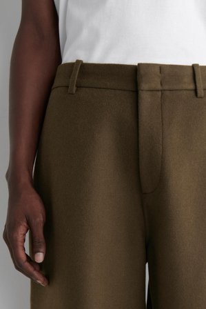 COS Men's Double-Faced Wool Relaxed-Fit Wide-Leg Trousers in Brown