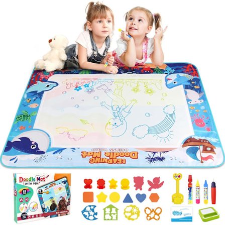 Vandmalingsmåtte 120 x 90 cm - Legetøj Børn 2 til 6 År - Vand Magisk Skifer med Tegneblok & 4 Penne