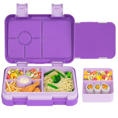 Bento Madkasse til Børn, Børn og Småbørn, Madpakke med 6 Rum, Piger og Drenge Tilbage til Skolen, Skole, Arbejde, Picnic (Lilla)