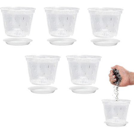 Orkidé Krukor För Omplantering - Orkidé Kruka Med Dräneringshål Och Underlägg För Omplantering, Klar Orkidé Kruka Blomkruka För 5 St