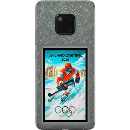 Yhteensopiva Puhelinkuori Huawei Mate 20 Pro Curlingkuvitus pelaajilla ja kivillä jäällä, Milano Cortina 2026, lumisia roiskeita ja olympiasormukset