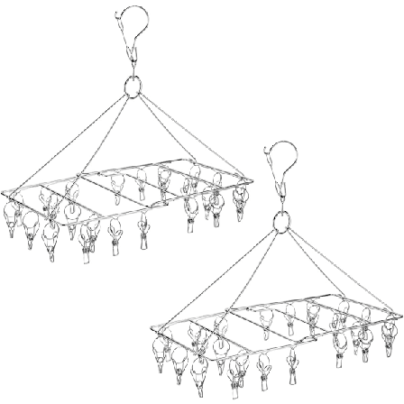 Pakke af Foldbare Hængere i Rustfrit Stål til Sokker, Underbukser, Babytøj og Små Vaskestykker (48 Klips i Alt)