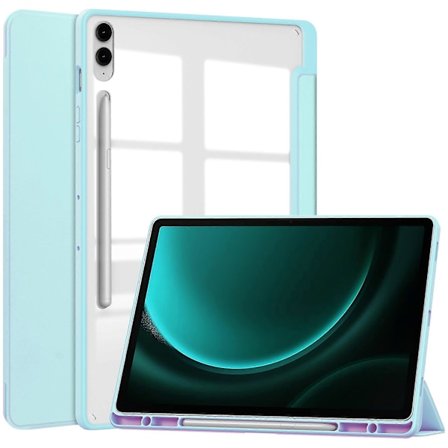 För Samsung Galaxy Tab S9 FE+ Transparent Fodral Pennfack Tablet Tri-fold Ställ Skydd Babyblå