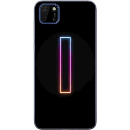 Kompatibelt Mobildeksel til Huawei Huawei Y5p Minimalistisk neonbokstav I i regnbuefarger mot mørk bakgrunn