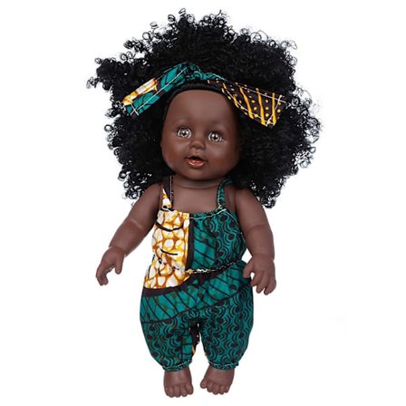 Barnleksaker Svart Bebis Söt Lockig Svart 35CM Vinyl Babyleksak