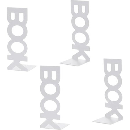 Bogstøtter, 2 Metal Bogstøtter Børnebogsstøtter Holder til Hylder Skridsikre Kunst "Bog " Stativ Mapper og Rumdelere Hvid 4 stk