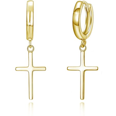 Kors øreringe Hoop øreringe Kors halskæde 925 Sterling sølv julegaver til kvinder piger drenge mænd (guld)