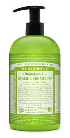 Dr. Bronner's Organic Sugar Soap Lemongrass Lime 710 ml, Skincare, Kropspleje, Bodyshampoo