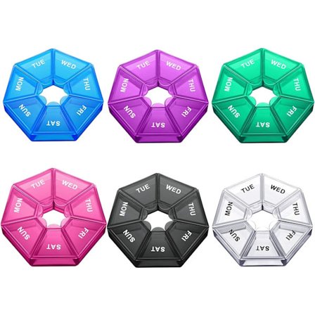 6 små pillebokser runde pilleboks liten pilleoppbevaringsboks 7 dager M