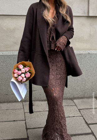 BUBBLEROOM Lilah Belted Wool Coat Brown Klær