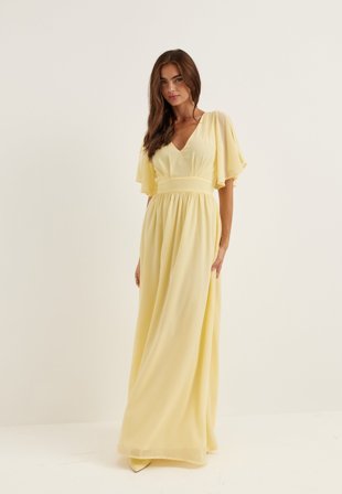 Bubbleroom Occasion - Butterfly Sleeve Chiffon Gown - Butter Yellow