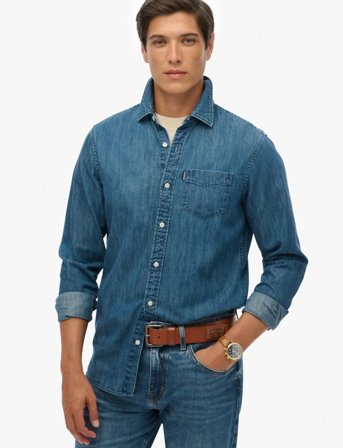 Superdry Essentials L/S Denim Shirt - Blue - XXL