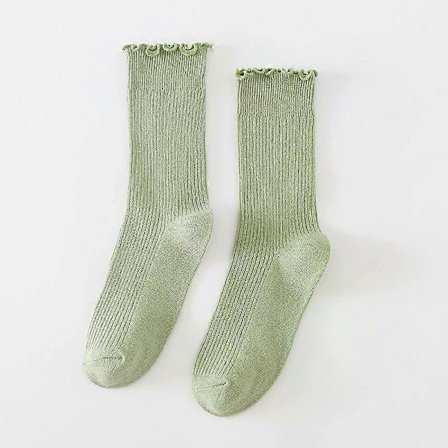 Mellemlange bomuldsstrømper med flæser til kvinder og (Grøn)