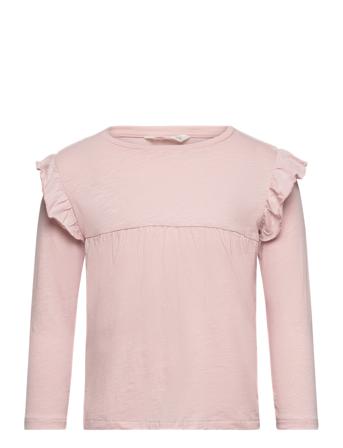 Long -Sleeved T-Shirt With Ruffles Pink Mango