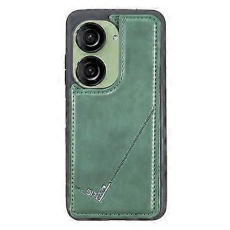 Yhteensopiva Asus Zenfone 9 5G / Zenfone 10 5G -kotelon kanssa PU-nahka+TPU-korttipidike Jalustallinen puhelinkuori (vihreä)