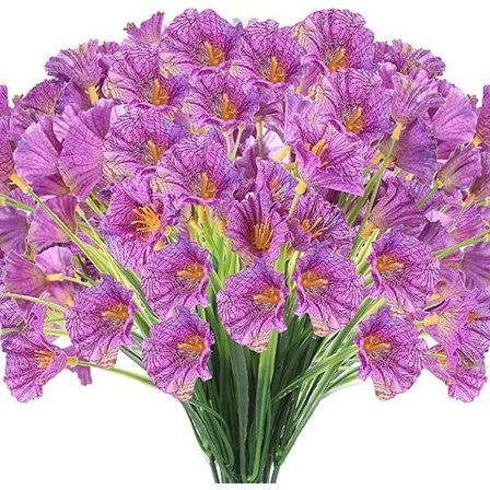 24 Bundter Kunstige Blomster Udendørs UV-Resistente Falske Blomster Ingen Blegning Faux Plastikplanter Have Veranda Vindue Kassedesign (Lilla)