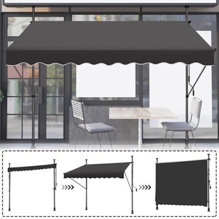 YUENFONG 350 x 120 cm Balkonggardin med vev - Sekretessskärm - Manuellt infällbar - UV-beständig, antracit
