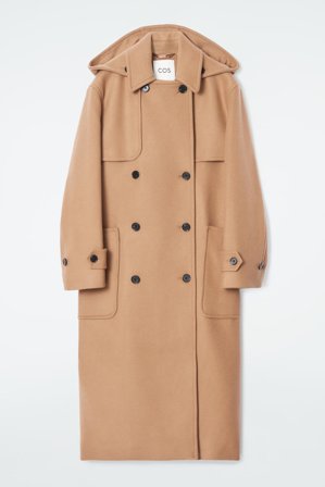 COS Femme Duffle-Coat Long À Capuche En Laine in Beige