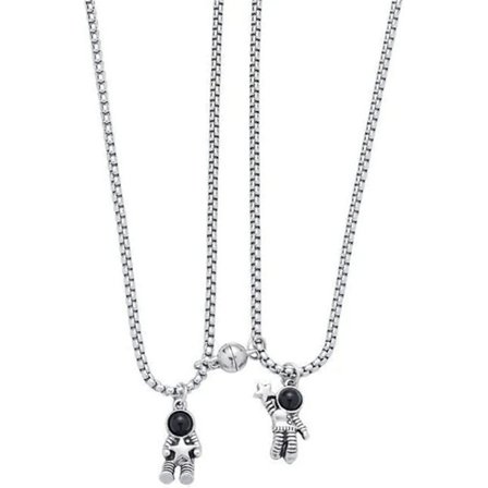 2 stk. rustfrit stål gensidig tiltrækning par matchende rummand vedhæng halskæde astronaut løfte halskæde til kvinder mænd venner ham hende venskab