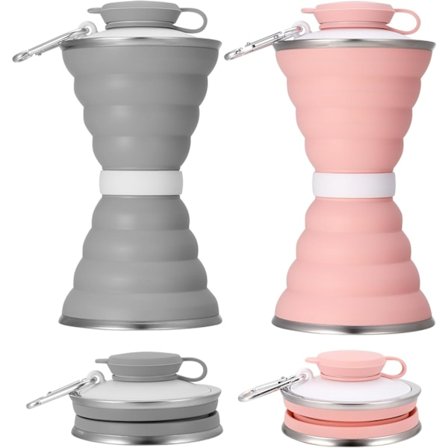 2 stk. Sammenklappelige Vandflasker Silikone Bærbar Rejsevandflaske Lækagesikker Genanvendelig Foldbar Kop med Karabinhage og Rem til 