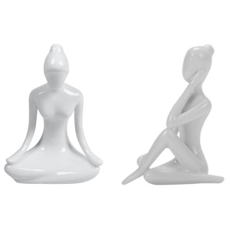 2 stk. Abstrakt Kunst Keramisk Yoga Stillinger Figur Porcelæn Yoga Dame Figur Statue Hjem Yoga Studio De