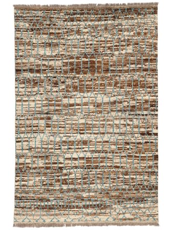 Hand Knotted Berber Style Rug 201X301 Brown/Green
