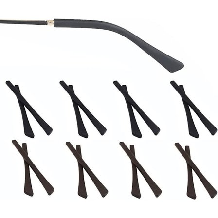 Brille Erstatningsstenger, Silikon Brille Endestykker Øre Sokk Stykker Tube Hylse For Tynne Metall Brillebein, 8 Par, svart/brun