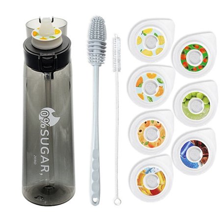 7 smaker, 650 ml startset Fruktiga smaker BPA-fri med sugrör Välj smak kapsel Doft 0 Socker och vattenkopp Inkluderar koppborste - svart