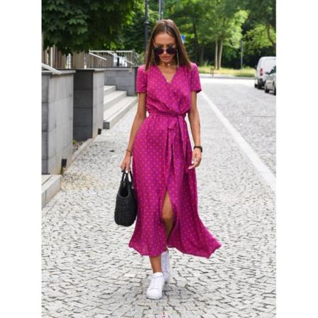 Summer New V-Neck Print Lace Up Dress lila S