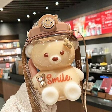 1400ml Kawaii Bjørn Vannflaske Med Sugerør, Stor Kawaii Bjørnformet Vannflaske Med Skulderstropp Bærbar Bjørn Søt Drikkeflaske