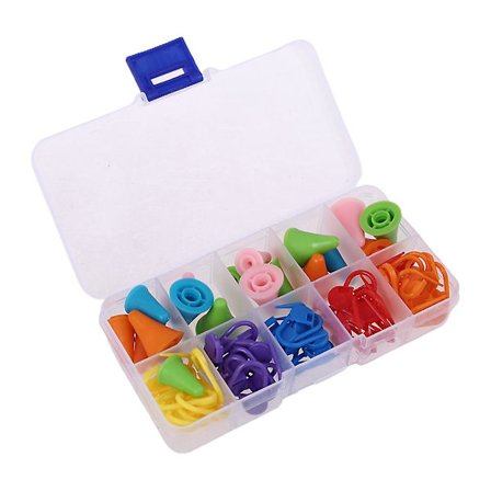 60 stk Strikke- og Hekle-Låsestrikke-Markører + 20 stk Nålespissbeskyttere