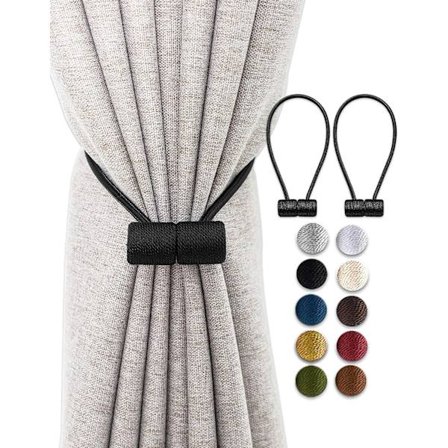 2-pack (svart) magnetiska gardinuppsättningar med större magnet, 16 tum, för mörkläggnings- och genomskinliga gardiner