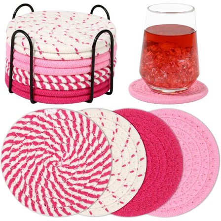 8 stk. Absorberende underlag til drikkevarer med holder, 4 farver Minimalistisk boligindretning Absorberende underlag Bomuldsvævet underlag