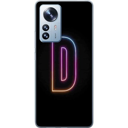 Kompatibel Mobilcover til Xiaomi Xiaomi 12 Pro Minimalistisk neonbogstav D i farveskiftende lys mod sort baggrund i moderne digital design