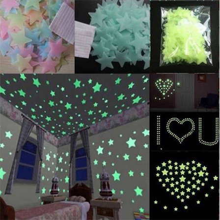 100 st Glow In The Dark Luminous Stars Färgglada väggdekaler Återvinning DIY Väggdekor för barn Flickor 3*3 cm