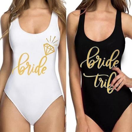 Polterabendudstyr One Piece Badedragt Brud & Brude Squad Dame Badedragt Strandtøj Udsmykning af brud til bryllupsfest ZC56 Swimsuit black L