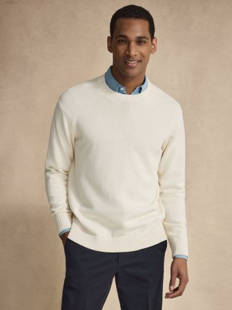 John Henric Men's Cream White Cotton O-Neck Sweater Size XL