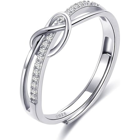 925 Sterling Silver Ringar för Kvinnor Kärleksknut Ringar Justerbara Öppna Finger Fjäder Ringar Smycken Gåvor Korsade Ringar för Kvinnor med Kubisk 