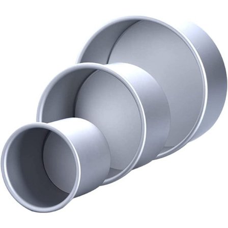 Runde bageforme sæt af 3 - 10 cm, 15 cm & 20 cm diameter - 10 cm dyb - Aftagelig bund - Holdbar & let at rengøre