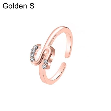 Mote Kvinner Enkel A Til Å Engelsk Alfabet Bokstav Rhinestone Åpen Ring Smykker Rose Gold S