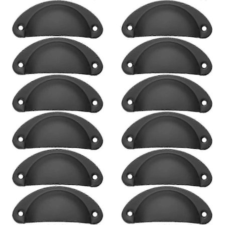 12 kpl Vintage Kulhokahvat Kaareva Rauta Retro Kaapinoven nuppi 8,2 cm x 3,5 cm, ruuveilla - Musta