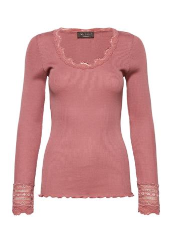 Silk T-Shirt W/ Lace T-shirts & Tops Long-sleeved Rosa Rosemunde