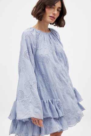 NA-KD - Minikjole med broderier og volum - Chiffon Kjoler - Blå - EU 34